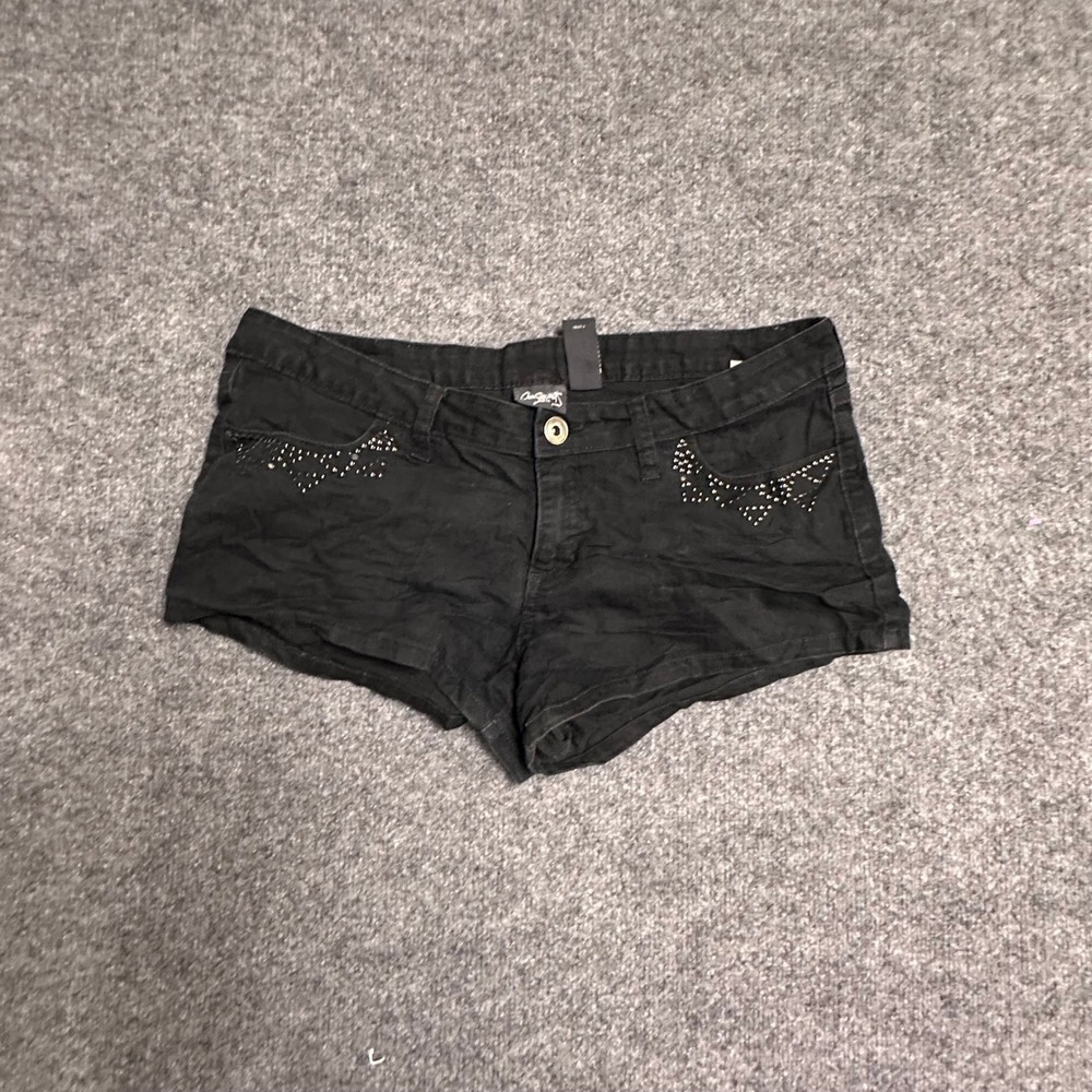 One Step Up Shorts Womens Size 13 Black Low Rise Studded Denim Casual Cotton